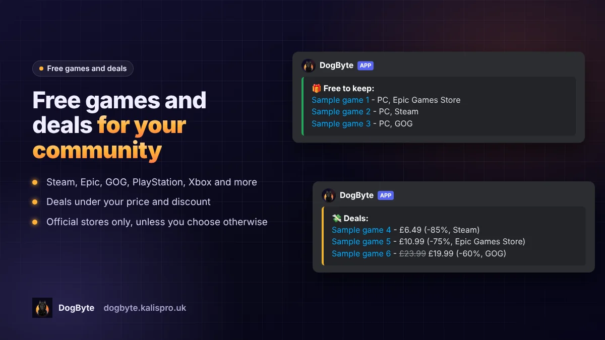 Free games and deals posted by DogByte on Discord